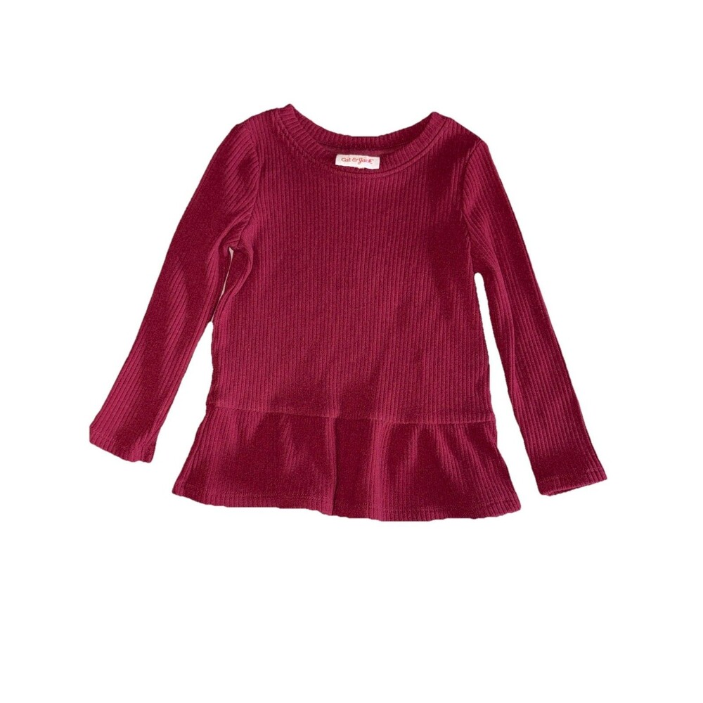 Girls 2T Wine Red Ribbed Long Sleeve Flowy Shirt Cat & Jack
